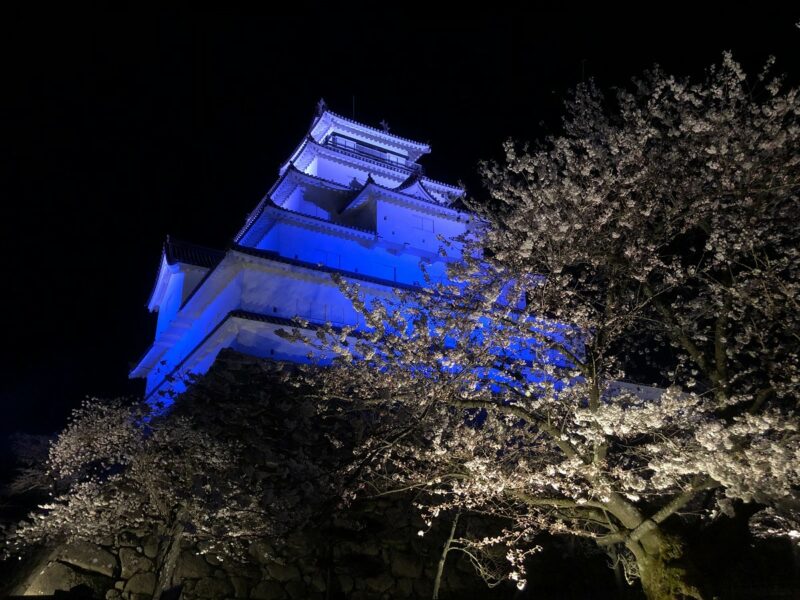 2021年4月5日鶴ヶ城と桜のライトアップ